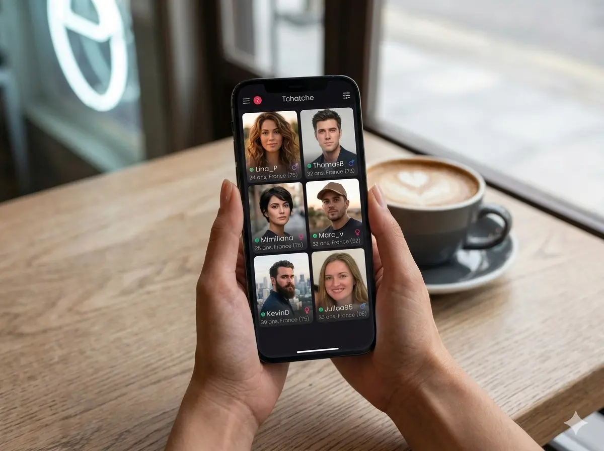 Interface de l'application de chat gratuit Tchatche sur mobile.