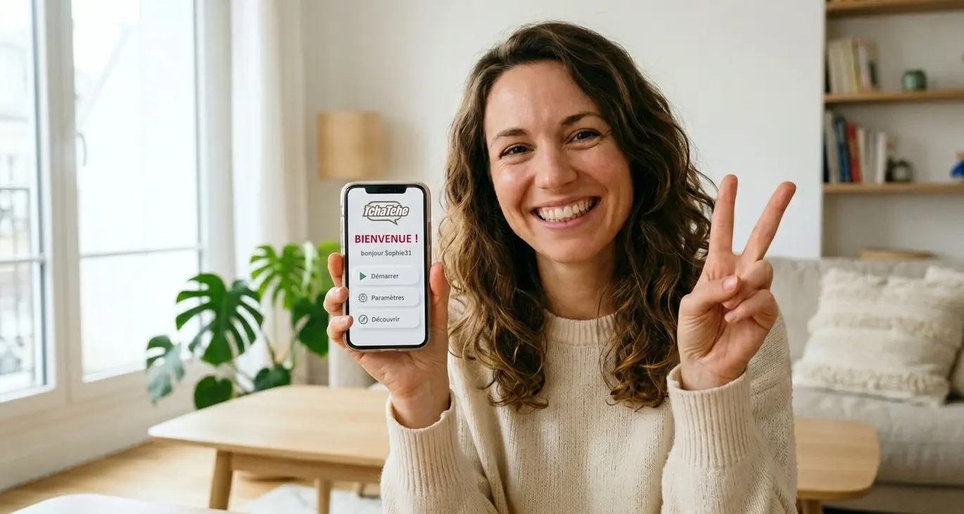 Femme heureuse après son inscription rapide sur le chat Tchatche