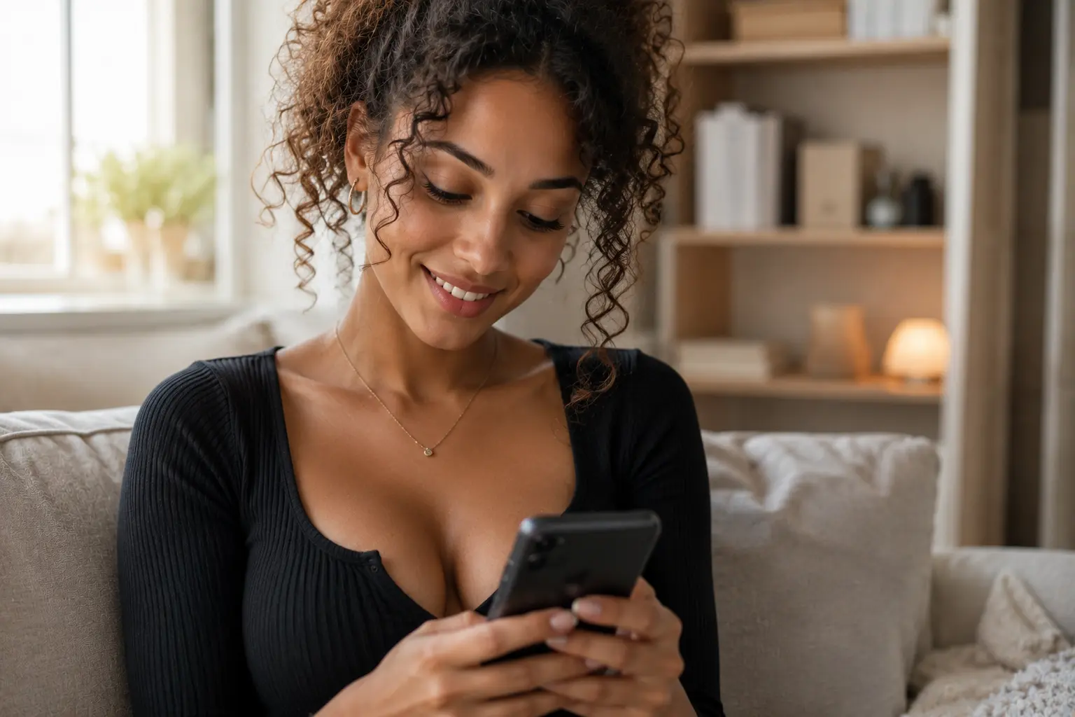 femme étudiante consultant des profils de célibataires sur un site de rencontre gratuit