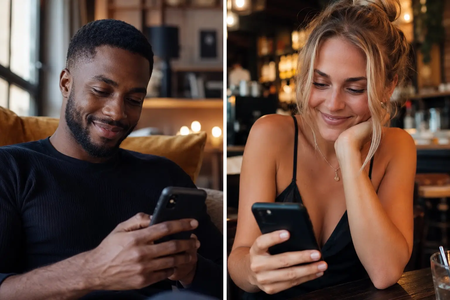 homme et femme flirtant en ligne sur une application de rencontre