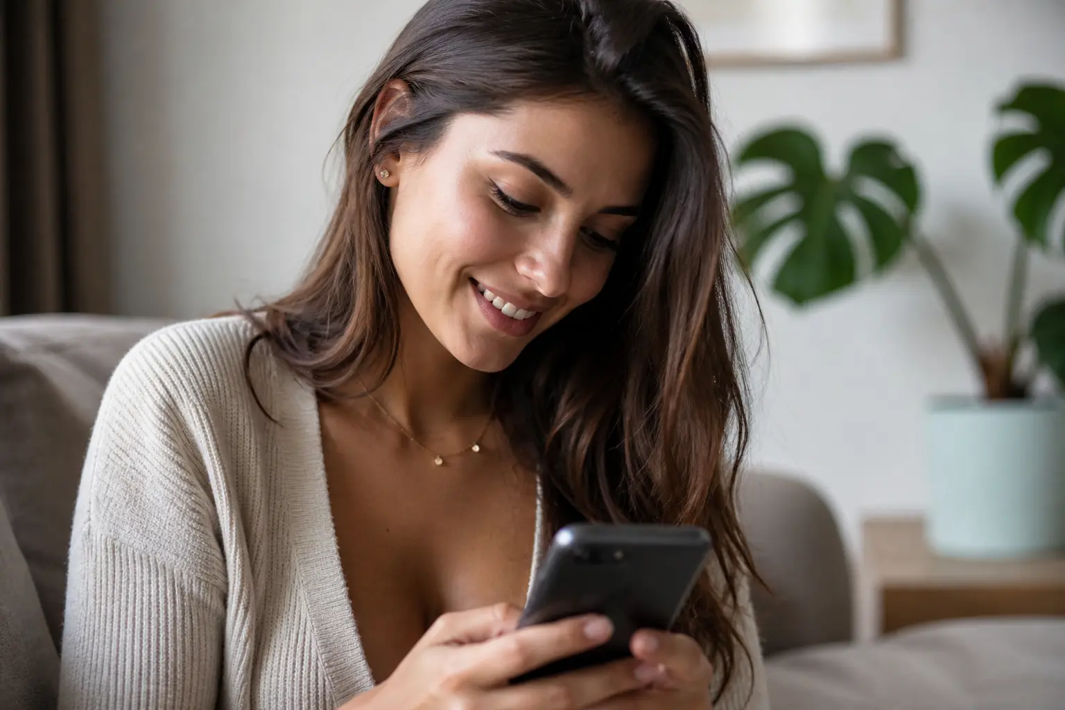 femme utilisant un site de rencontre gratuit sur smartphone